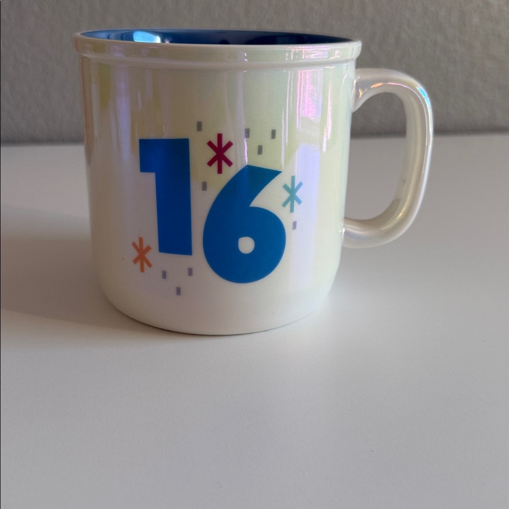 Hallmark White Mug with Blue Interior and '16' Design